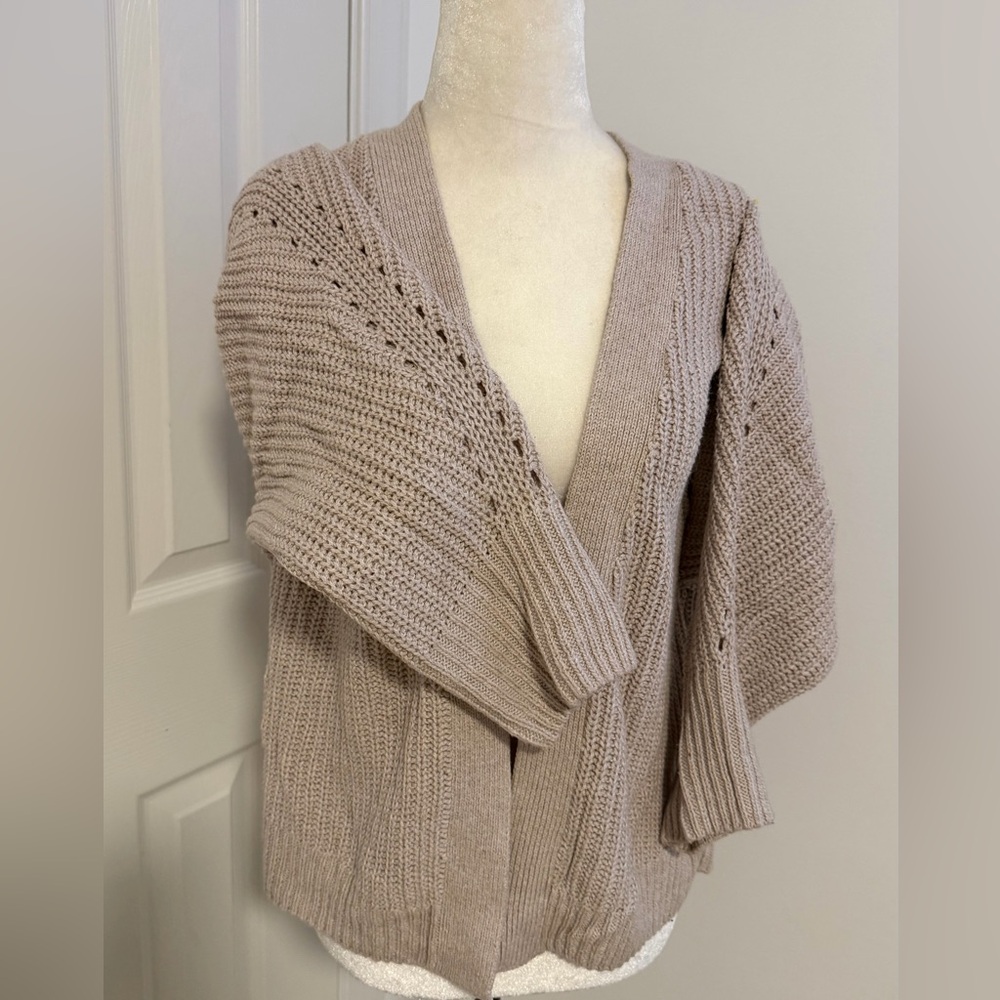 Ruby Moon Open-Front Knit Cardigan in Taupe